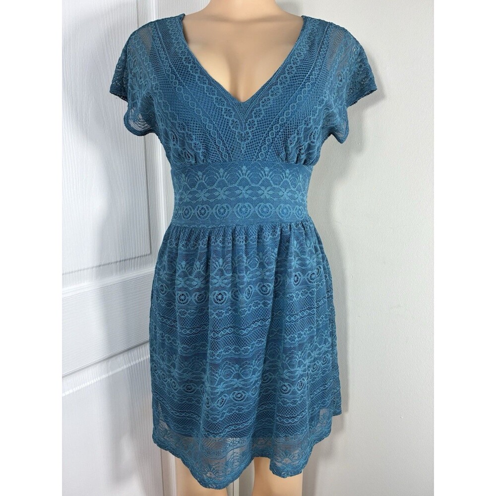 bebop Womens Dress Sz S Teal Lace Overlay Fit & Flare Zip Fairy